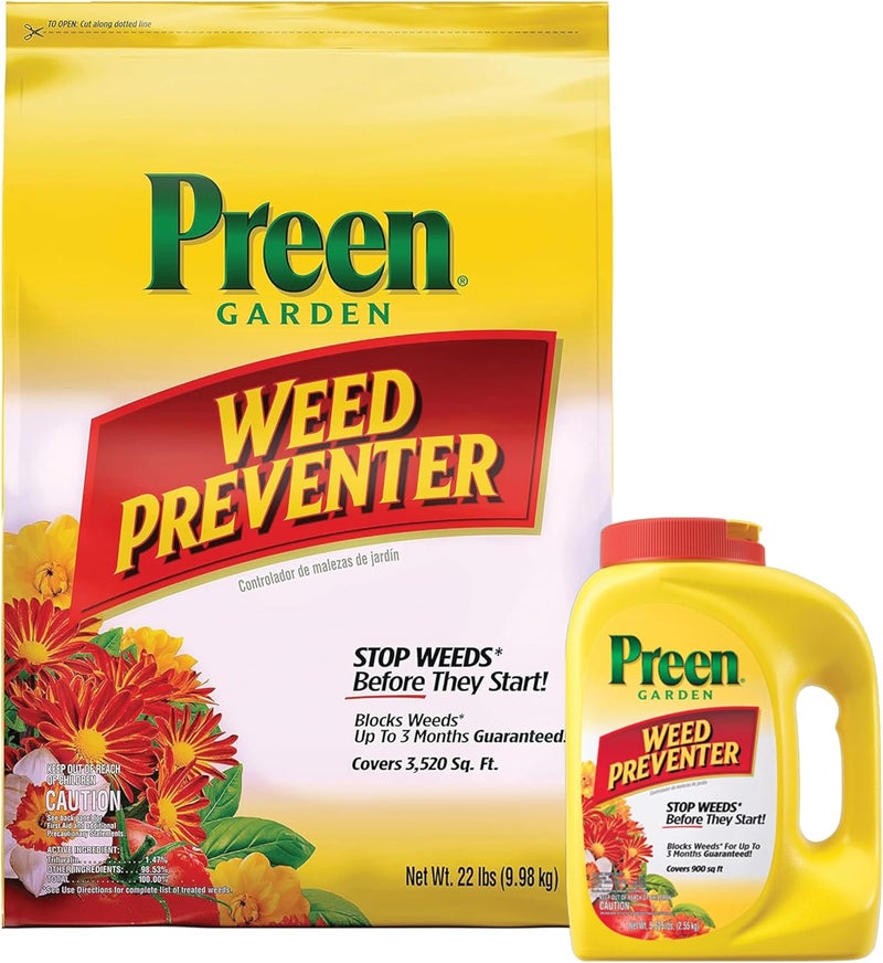 Preen Garden Weed Preventer Flip Top Applicator 5.625 lb. and 22 lb. Refill Bag - Total Coverage 4,420 sq. ft. - Image 1